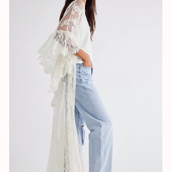 FP x Muche et Muchette Tiered Lace Kimono White Ivory O/S One Size Gypsy Boho - Picture 2 of 15